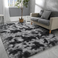 Hutha 8x10 Large Area Rug Tie-Dyed Grey Black - Soft Fluffy Shag