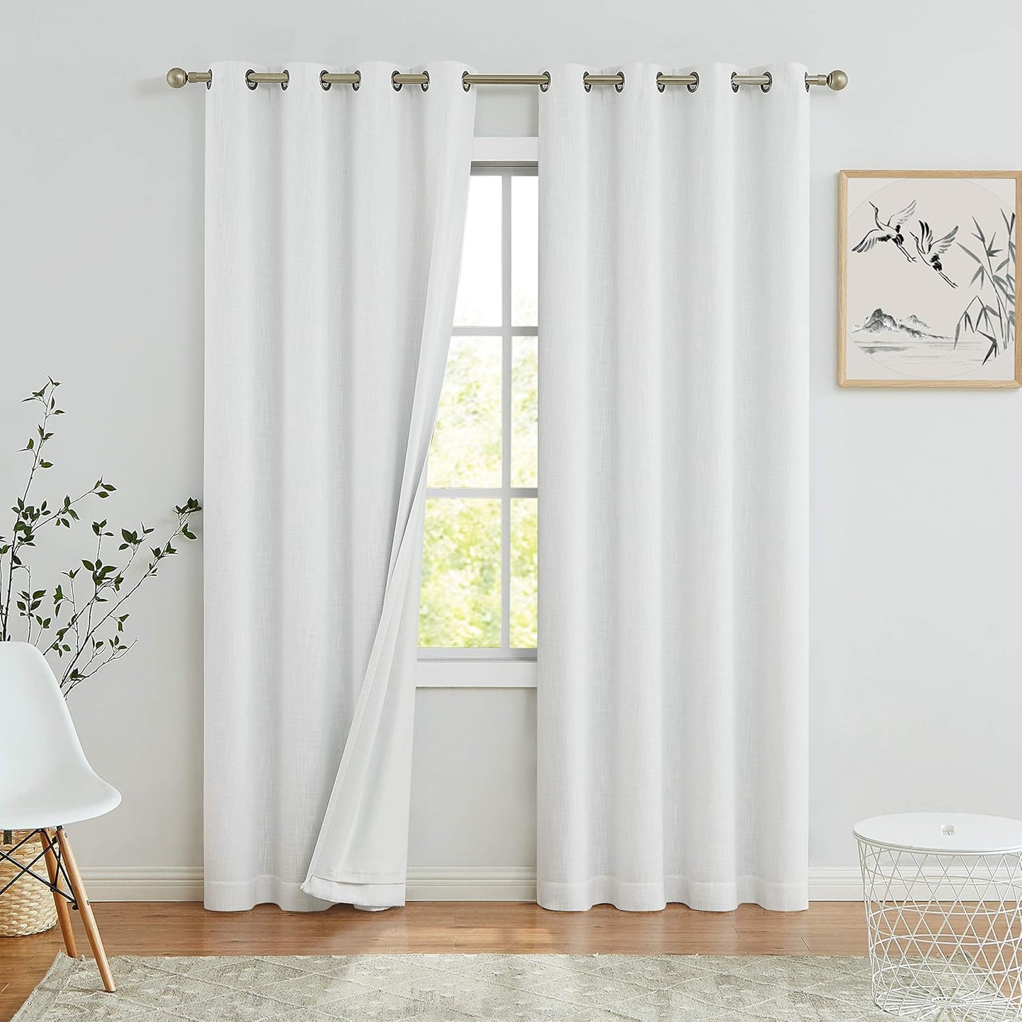 White Solid Full Blackout Window Curtains for Bedroom Elegance