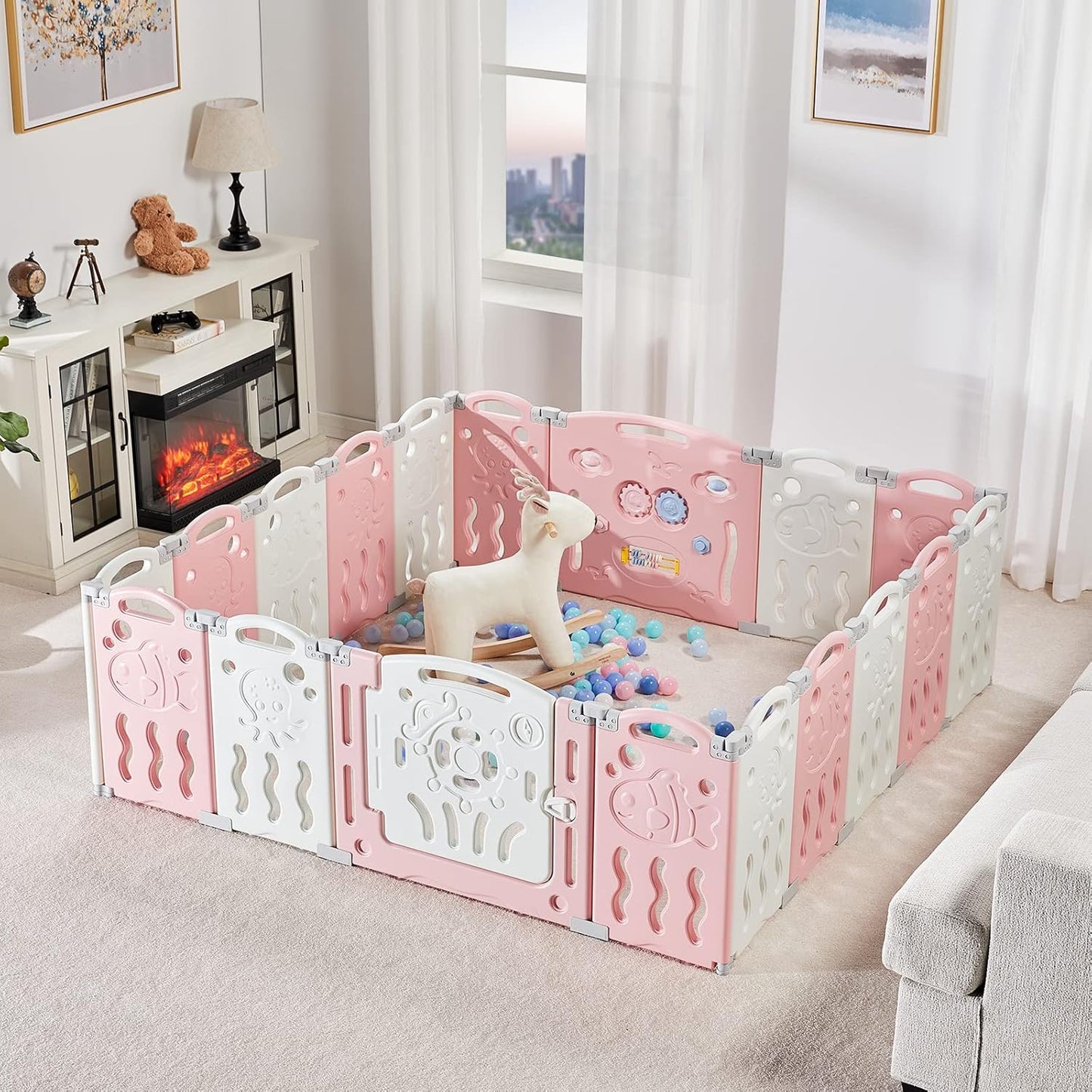 Albott Baby Playpen with Game Panel and Safety Gate for Kids