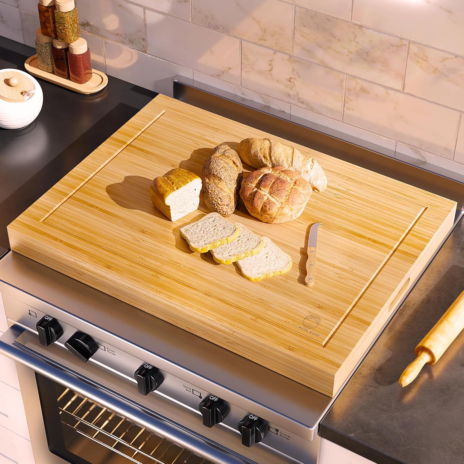 Noodle Board Stove Cover with Handle - Multiuse Cutting Board