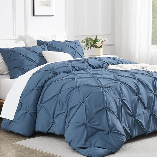 Ocean Blue Queen Comforter Set - Soft Microfiber Pintuck Bedding