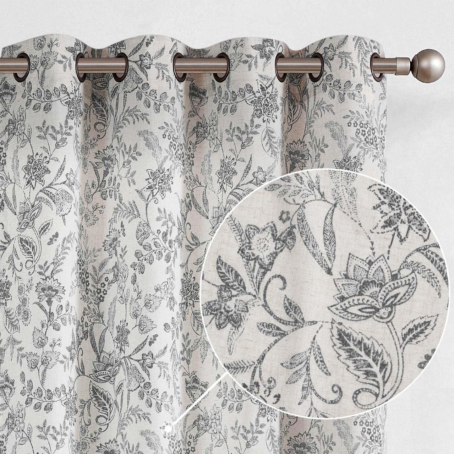 Linen Floral Farmhouse Curtains for Living Room and Bedroom