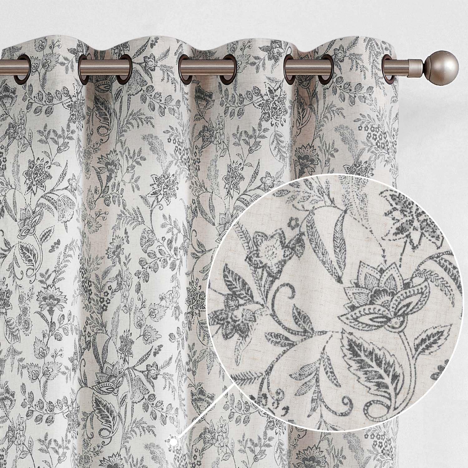 Linen Floral Farmhouse Curtains for Living Room and Bedroom