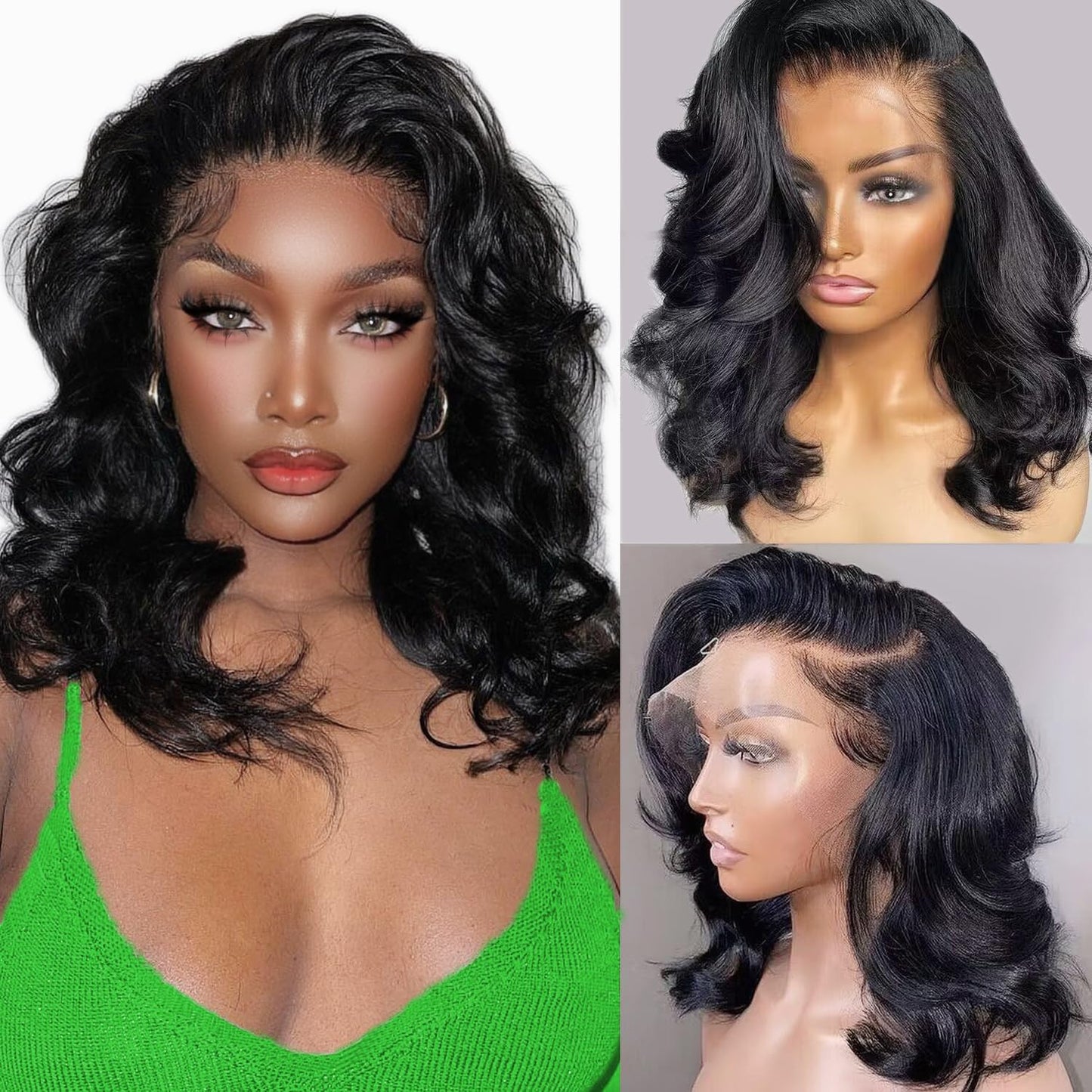 Bob Wig Human Hair 13x6 Body Wave HD Lace Front Wigs 14 in