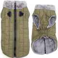 Warm Fleece Dog Coat with Built-in Harness and D-Ring - Green M