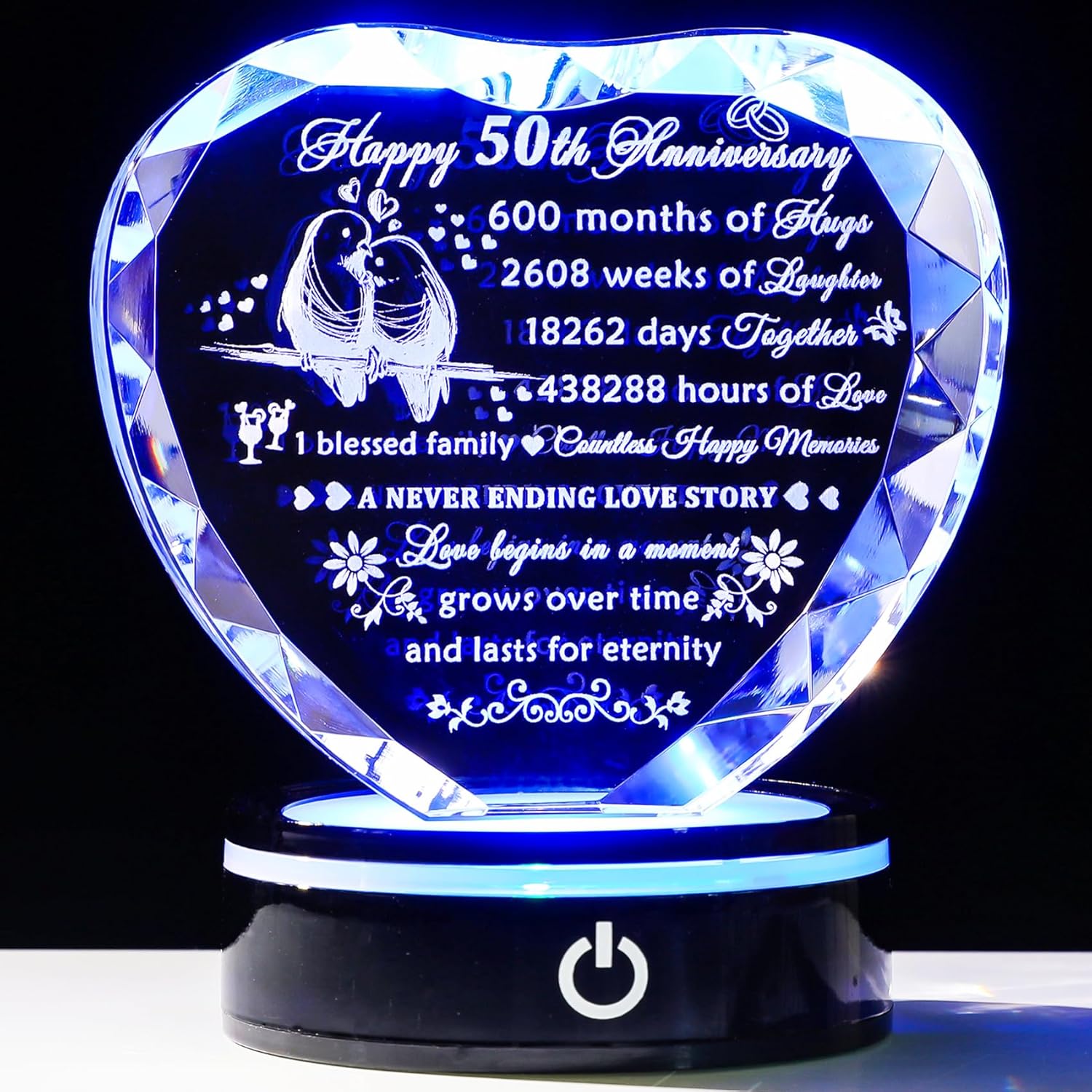 50th Wedding Anniversary Crystal Heart Gift for Couples