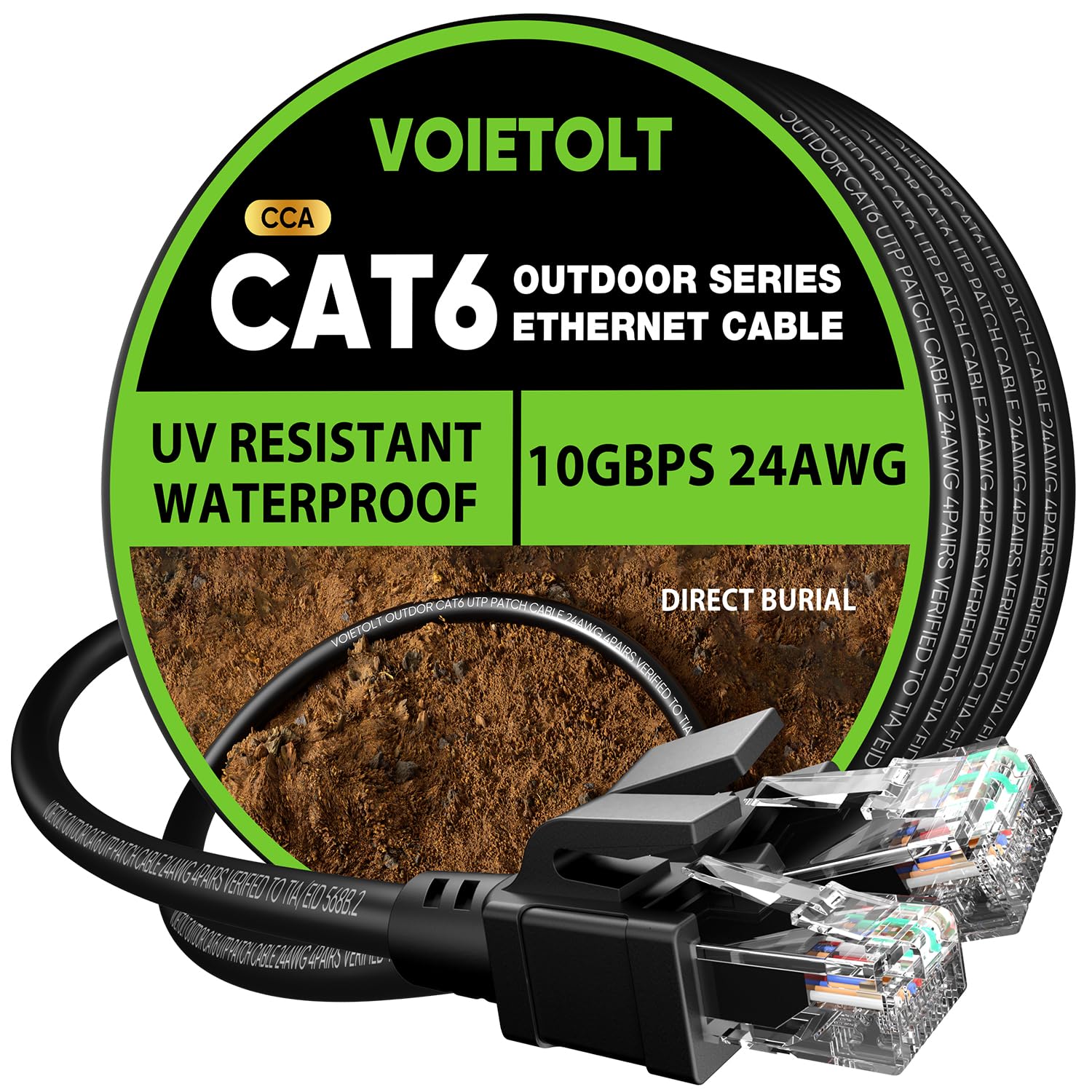 Cat 6 Outdoor Ethernet Cable 200 ft for Direct Burial Use