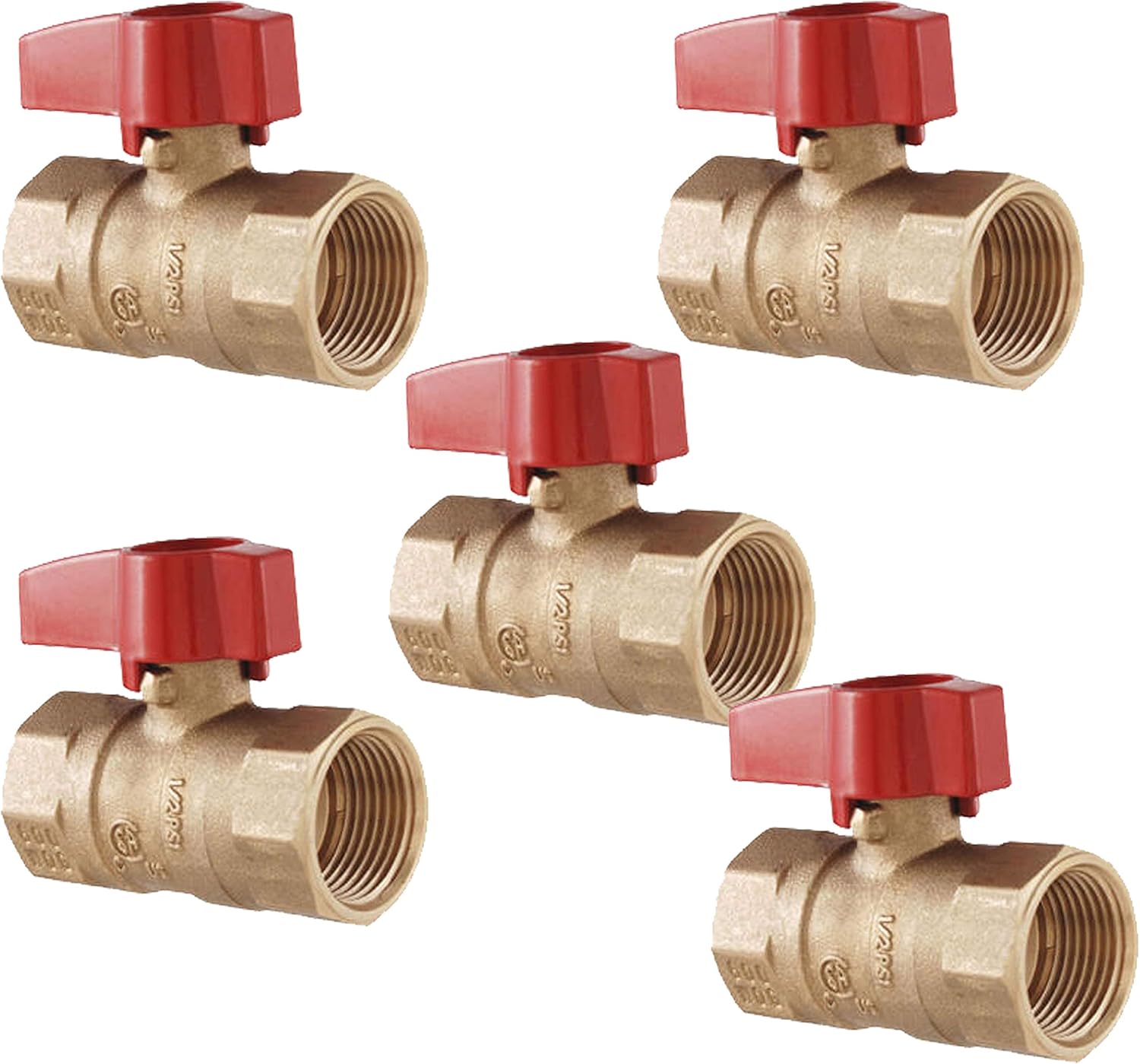 PROCURU 1-Inch FIP Straight Gas Ball Valve - 5-Pack Brass Set