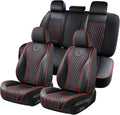 Doogo Seat Covers Full Set Leather Waterproof 5 Seats - Black Red