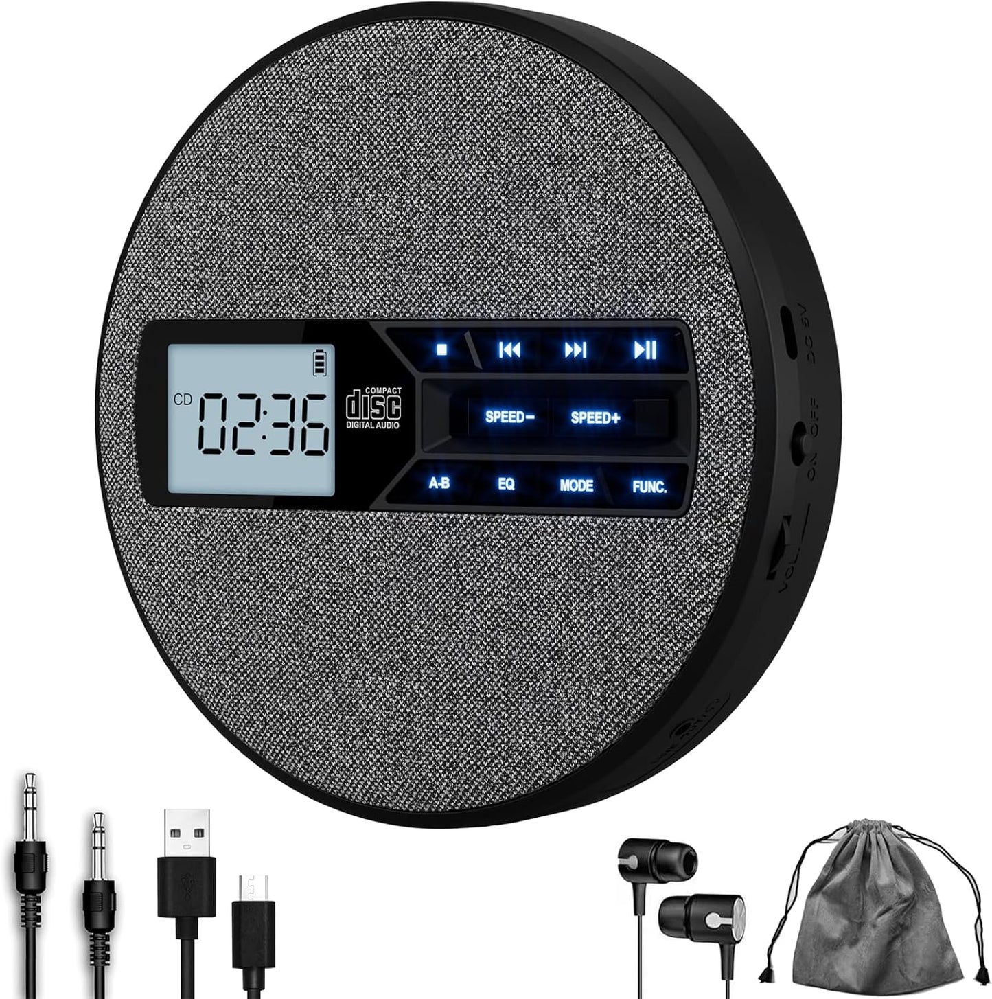 Portable CD Player with Dual Speakers and Anti Skip Functionality