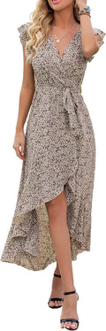 Women's Boho Floral V-Neck Faux Wrap Maxi Dress - Spring Summer 2025