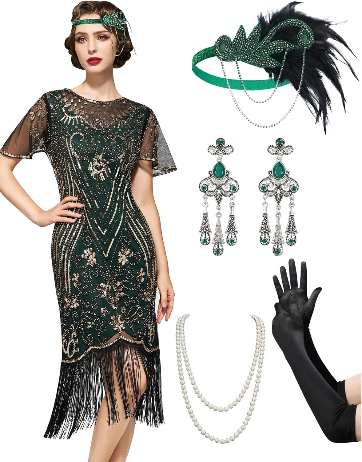 Great Gatsby Lace Neck Flapper Dress for Women - 1920s Style