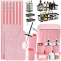 30PC Bathroom Accessories Set Gorgeous Pink Shower Curtain Set