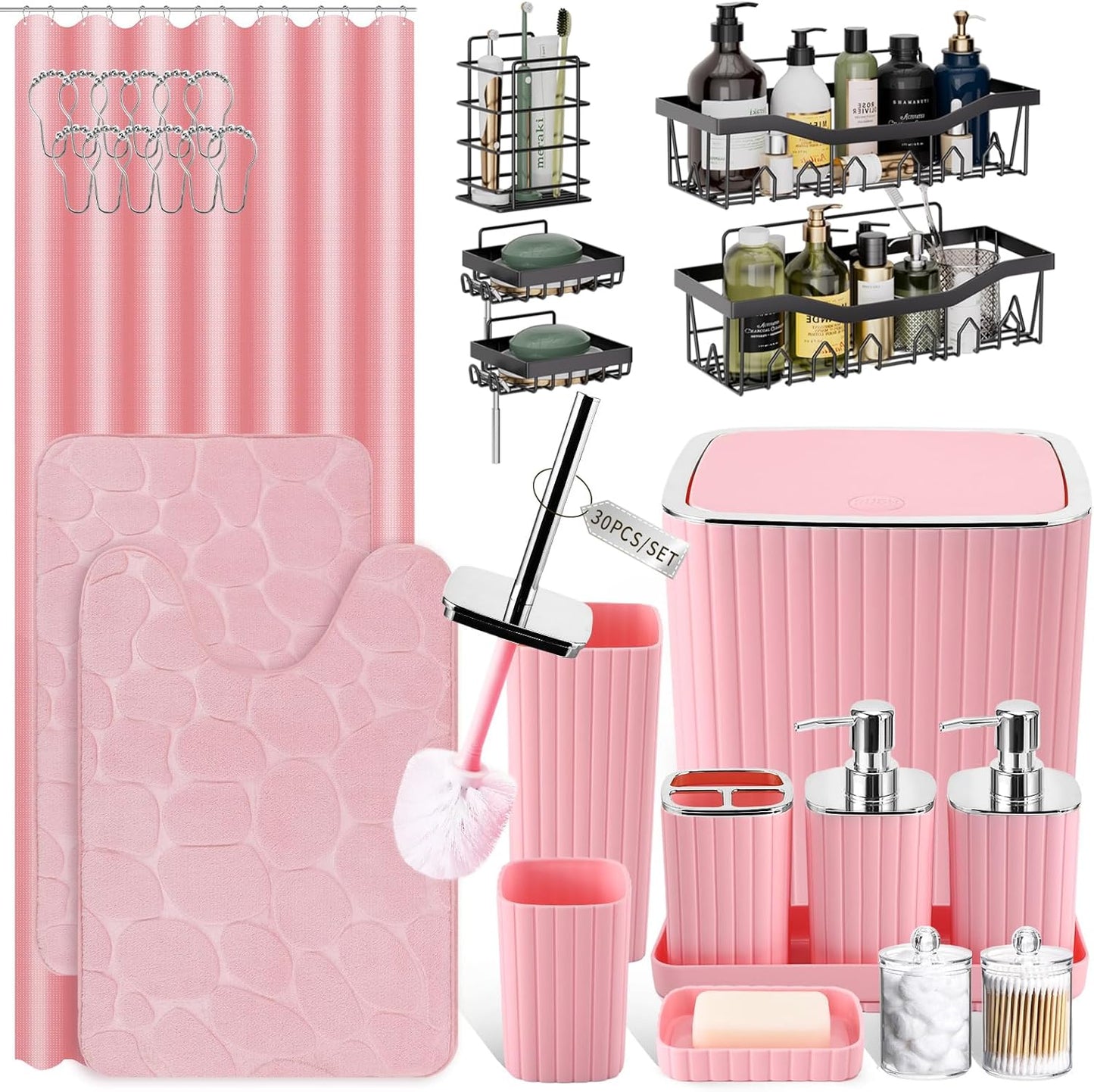 30PC Gorgeous Pink Bathroom Accessories Set for Stylish Decor
