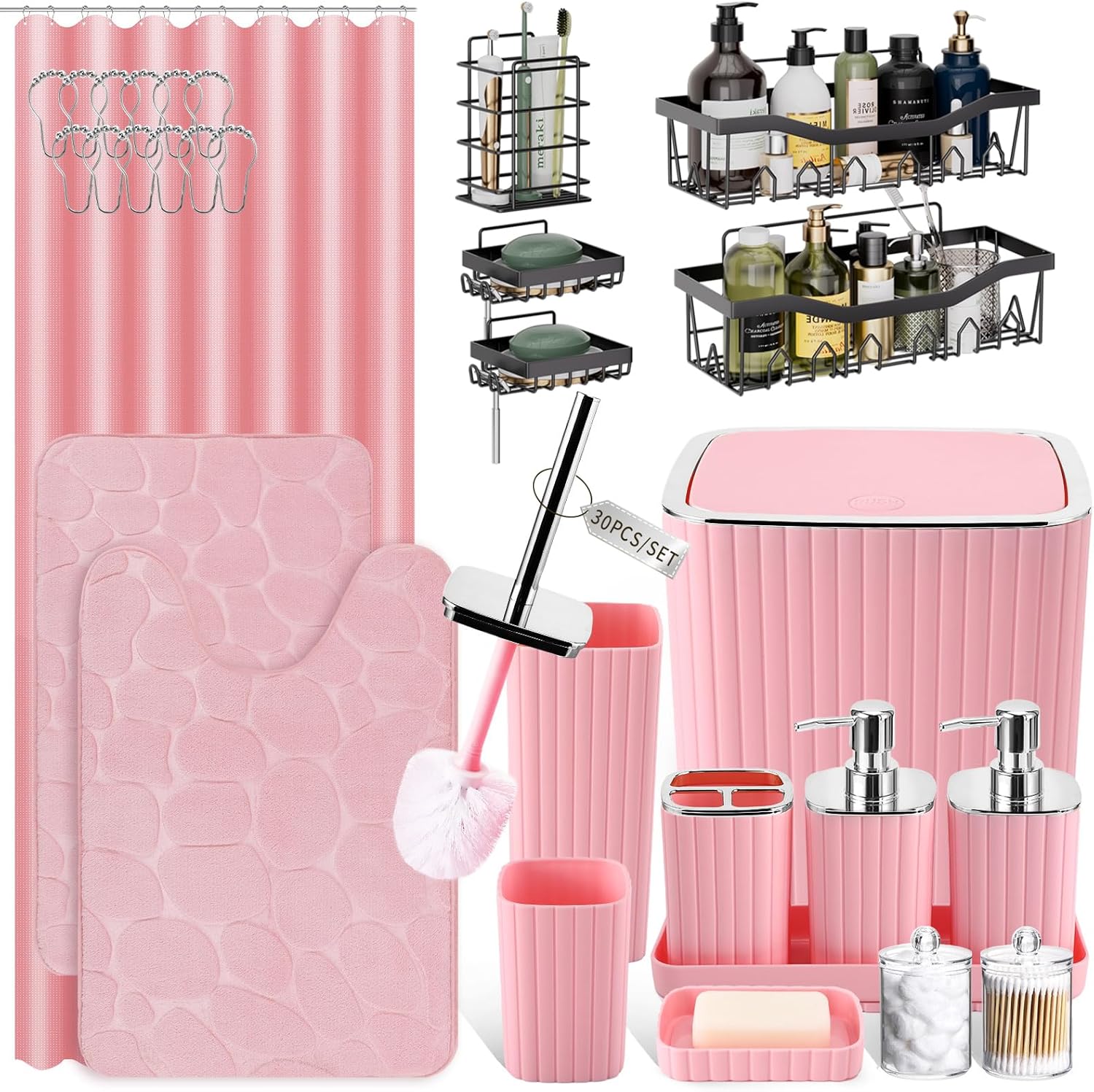 30PC Gorgeous Pink Bathroom Accessories Set for Stylish Decor