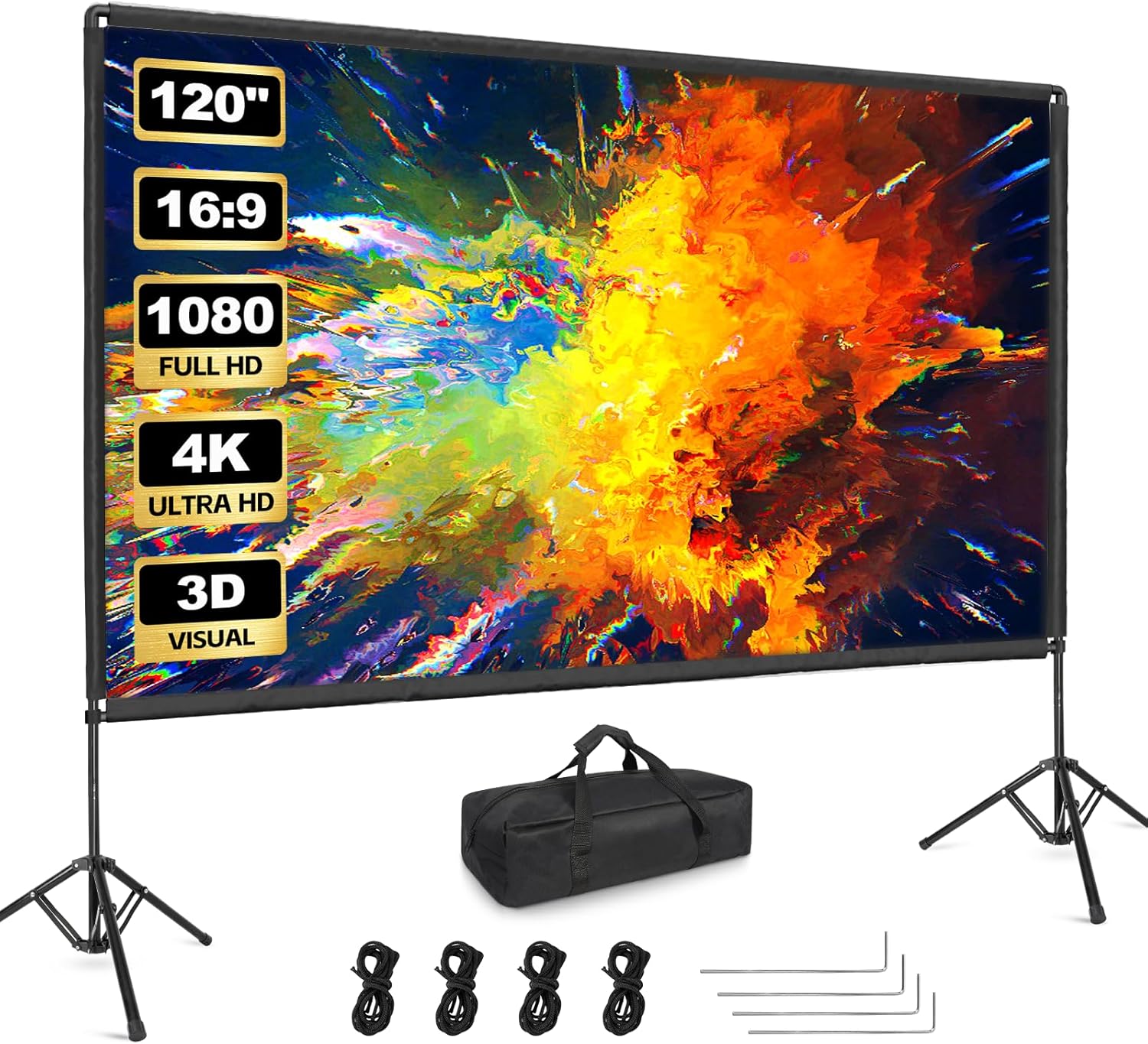 Qoolfoto 120 Inch Outdoor Projector Screen: 4K HD, Portable & Wrinkle-Free
