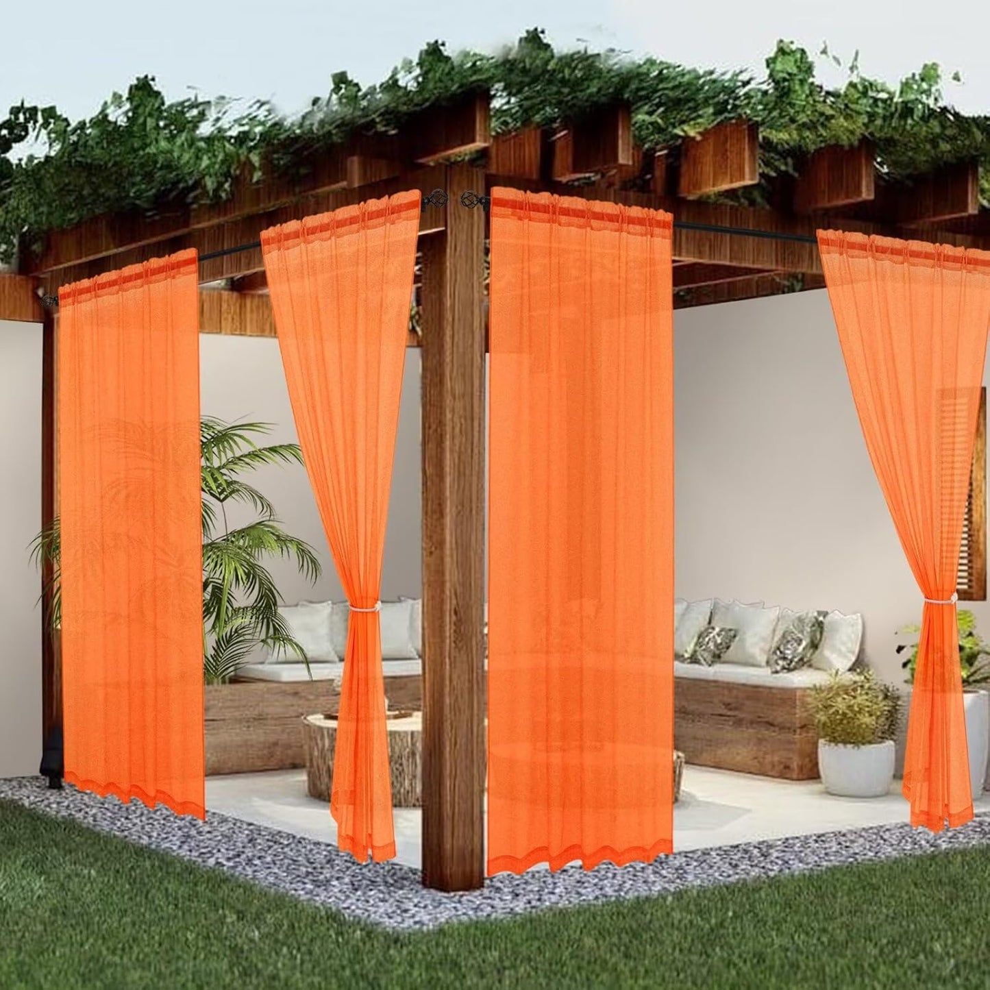 Sheer Outdoor Curtains for Patio Waterproof 2 Panels Linen Look