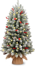 3FT Pre-lit Tabletop Christmas Tree - Compact Flocked Mini Tree