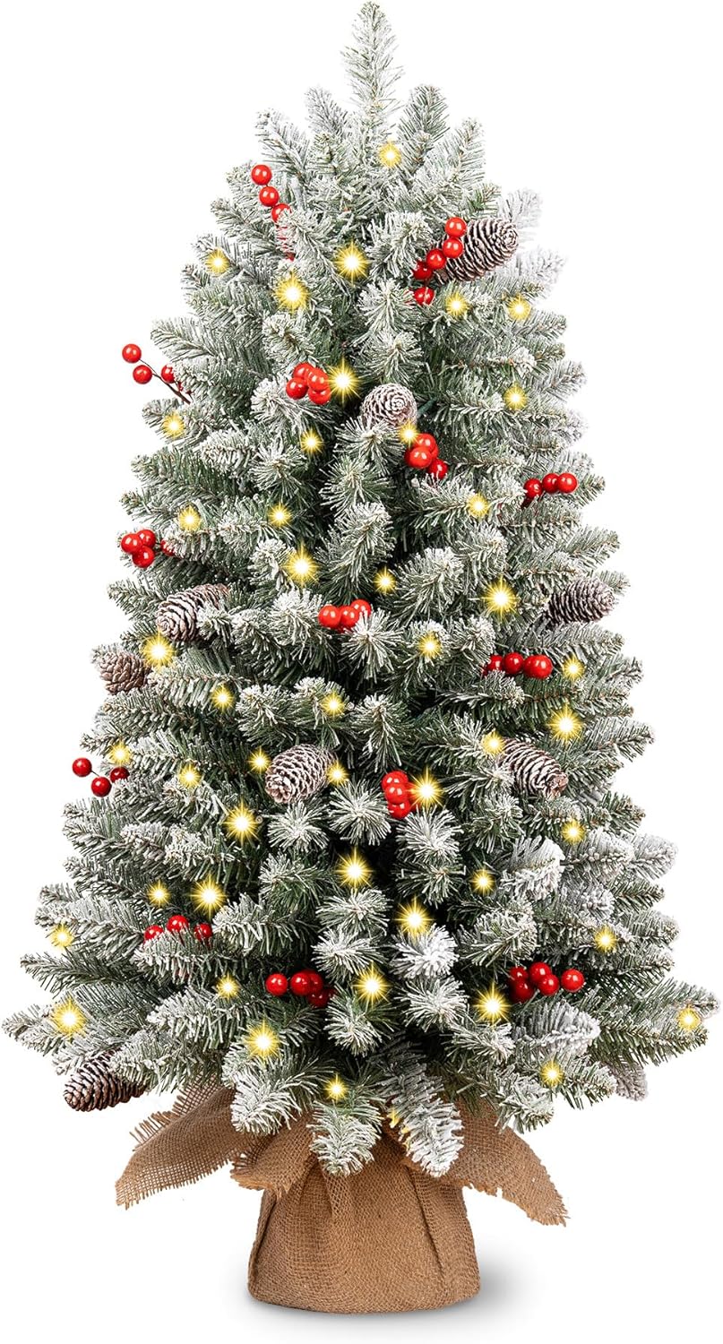 3FT Pre-lit Tabletop Christmas Tree with LED Lights and Decor