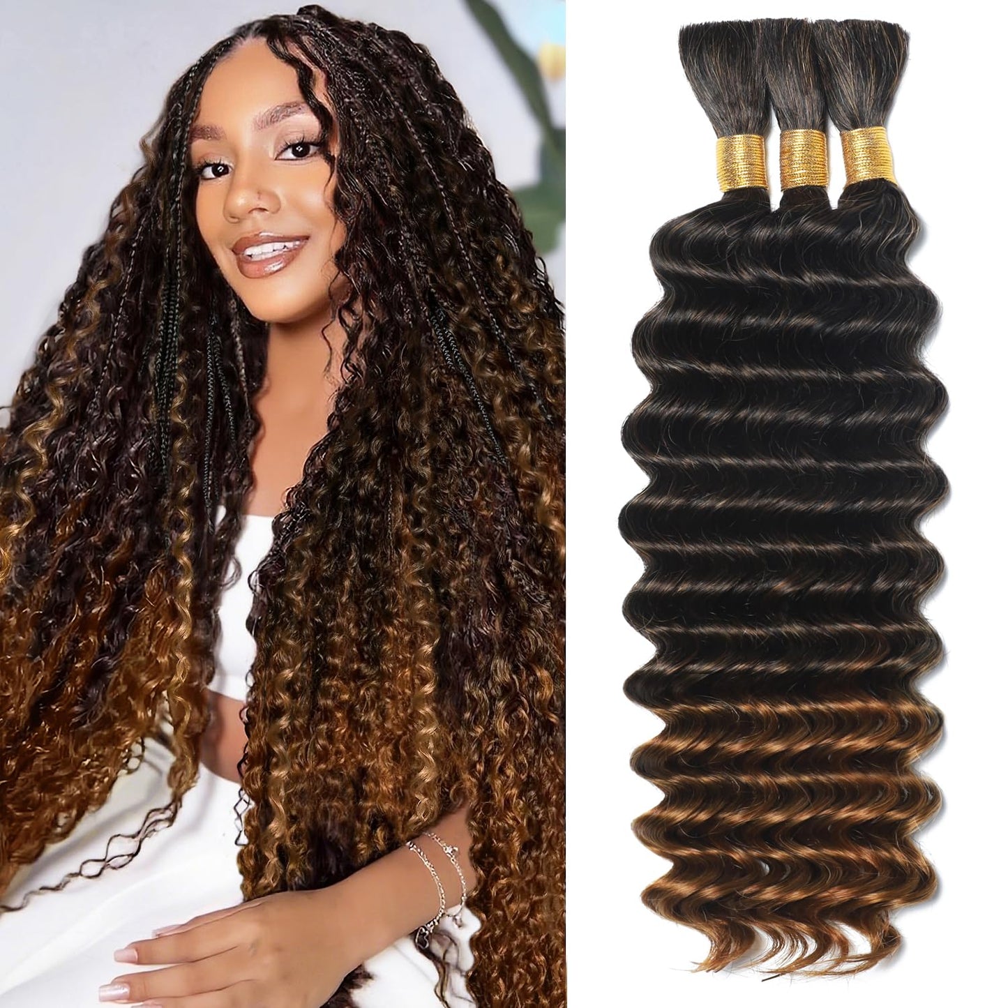 Ombre Human Braiding Hair for Boho Braids 22 Inch 120g Deep Wave