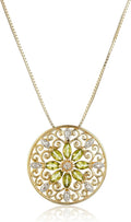 Peridot Filigree Mandala Pendant Necklace - 18k Gold Plated Sterling
