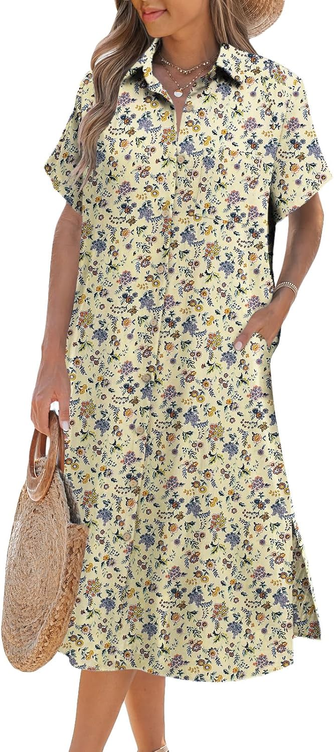 Zeagoo Women Summer Casual Short Sleeve Button Down Dress