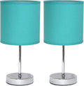 Chrome Mini Table Lamp 2 Pack with Fabric Shade - Compact Lighting
