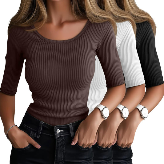 Ficerd 3 Pack Elbow Length Shirts for Women - Trendy Summer Tops