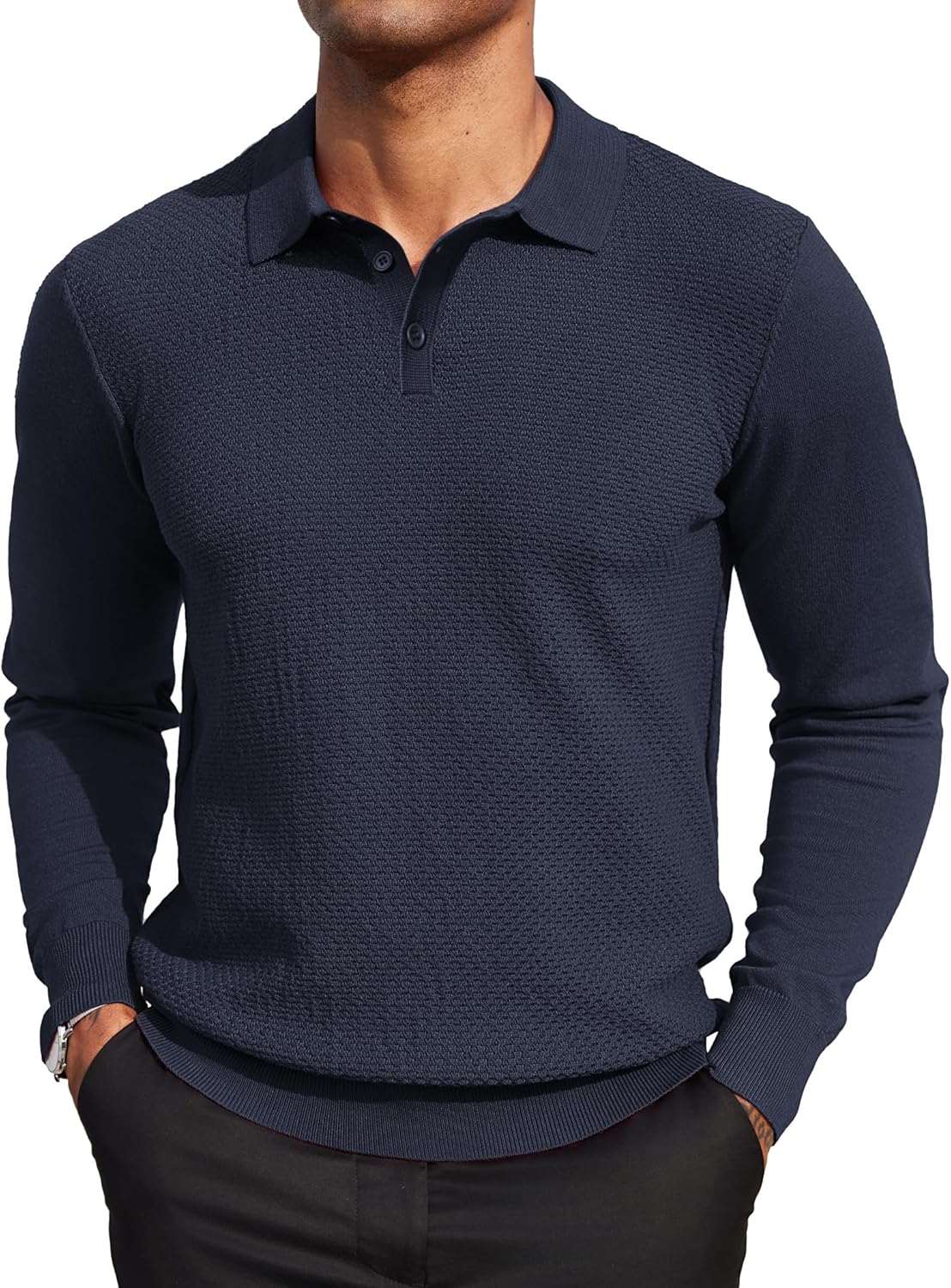 Men's Knit Polo Sweater - Casual Long Sleeve Golf Style