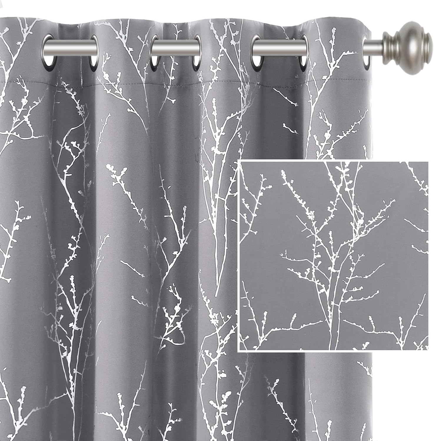 H.VERSAILTEX Blackout Twig Tree Curtains - Light Blocking Grommet Drapes