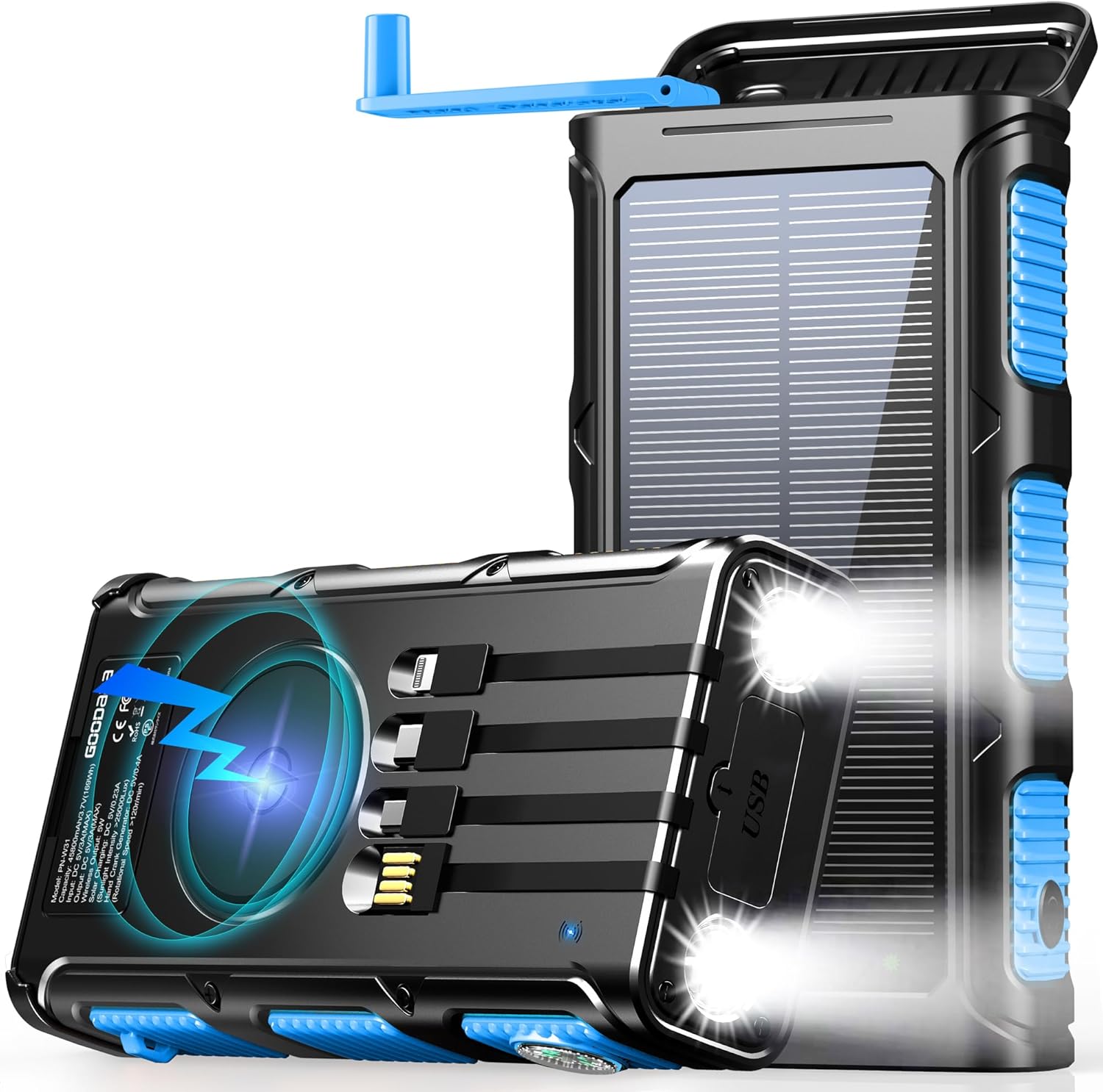 15W Fast Charging Solar Power Bank with Hand Crank