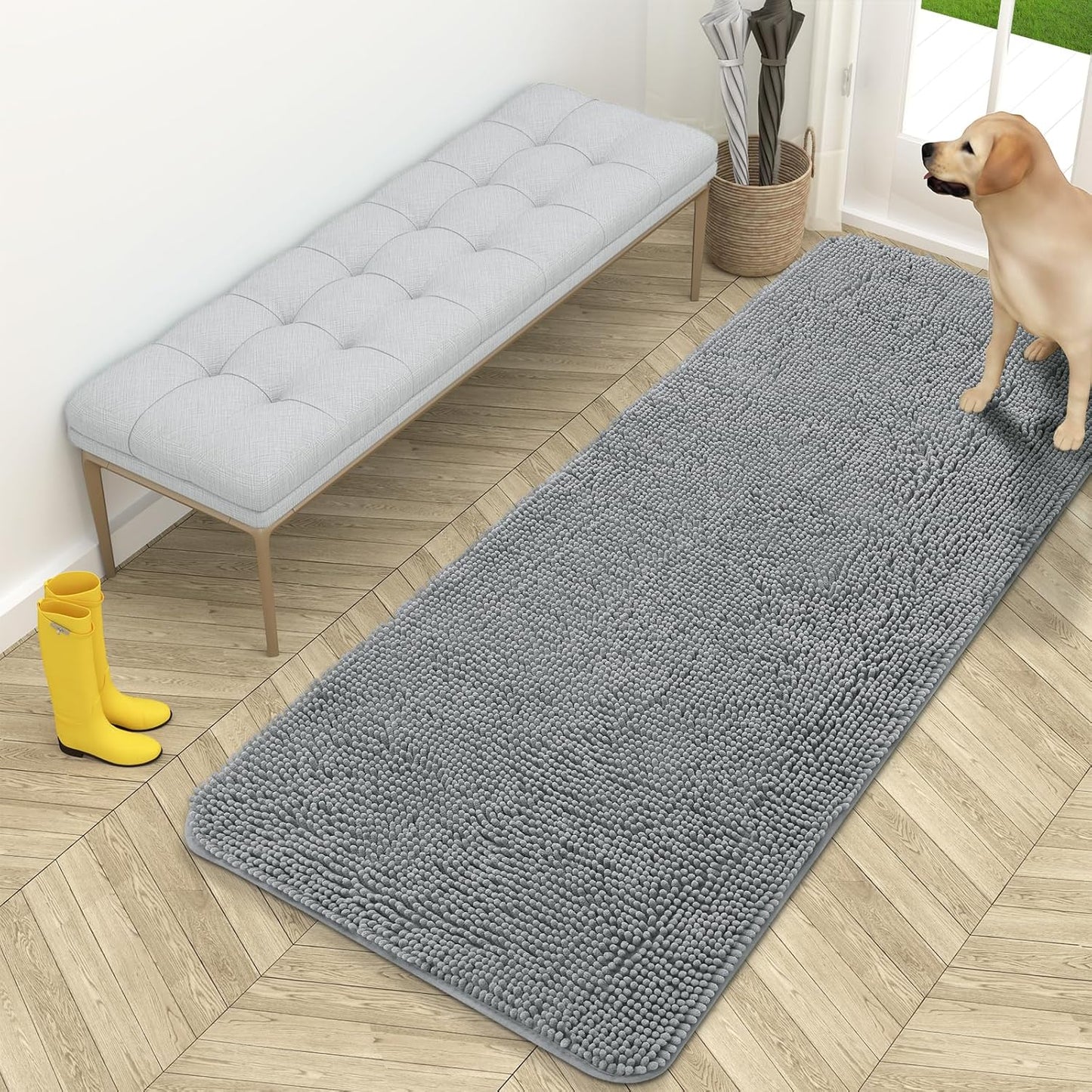 OLANLY Dog Door Mat for Muddy Paws, Absorbent Chenille Mat