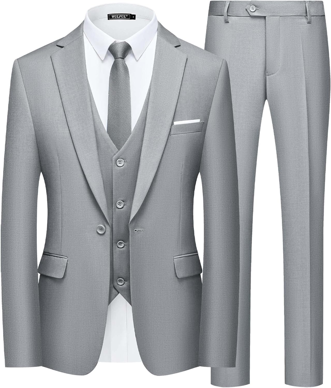 WULFUL Mens Slim Fit Suit 3-Piece Blazer for Weddings & Parties