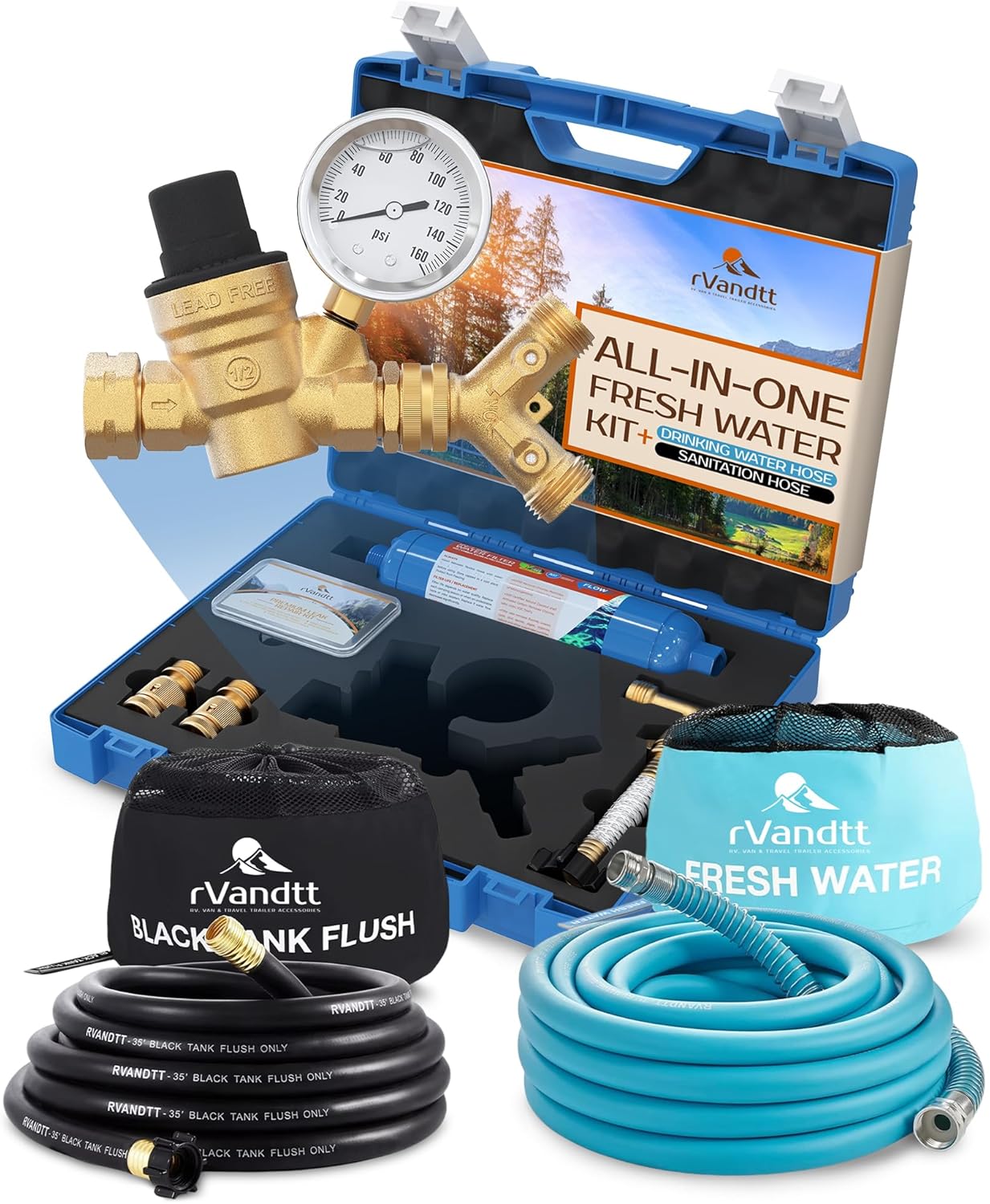 RV Fresh Water Kit with Drinking & Sanitation Hose for Travelers