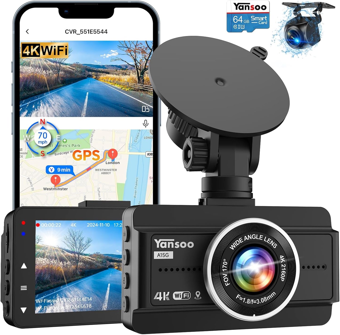 4K Dual Dash Cam with Night Vision and GPS for Ultimate Safety