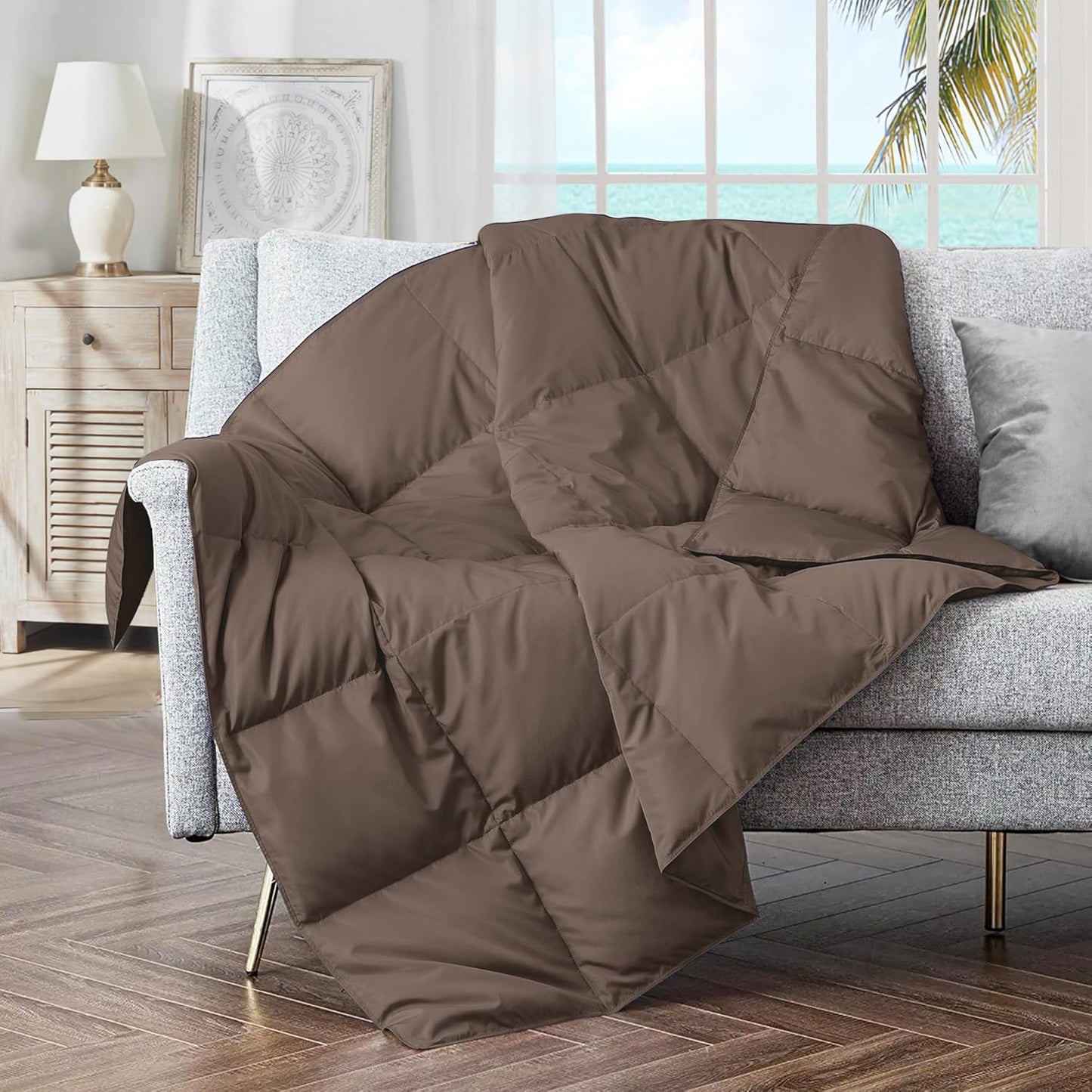 Soft Feather Down Throw Blanket for Cozy Indoor and Outdoor Use