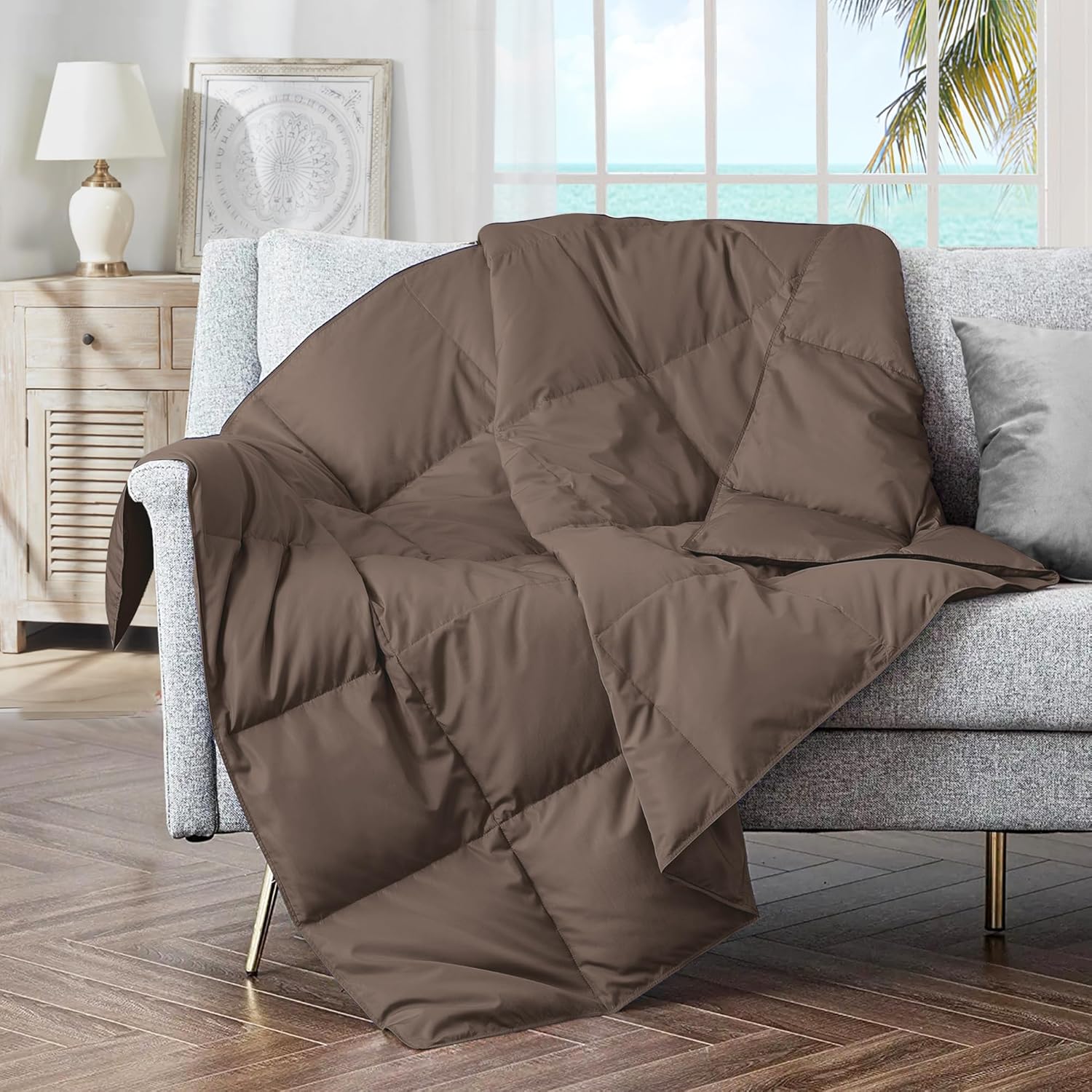 Soft Feather Down Throw Blanket for Cozy Indoor and Outdoor Use