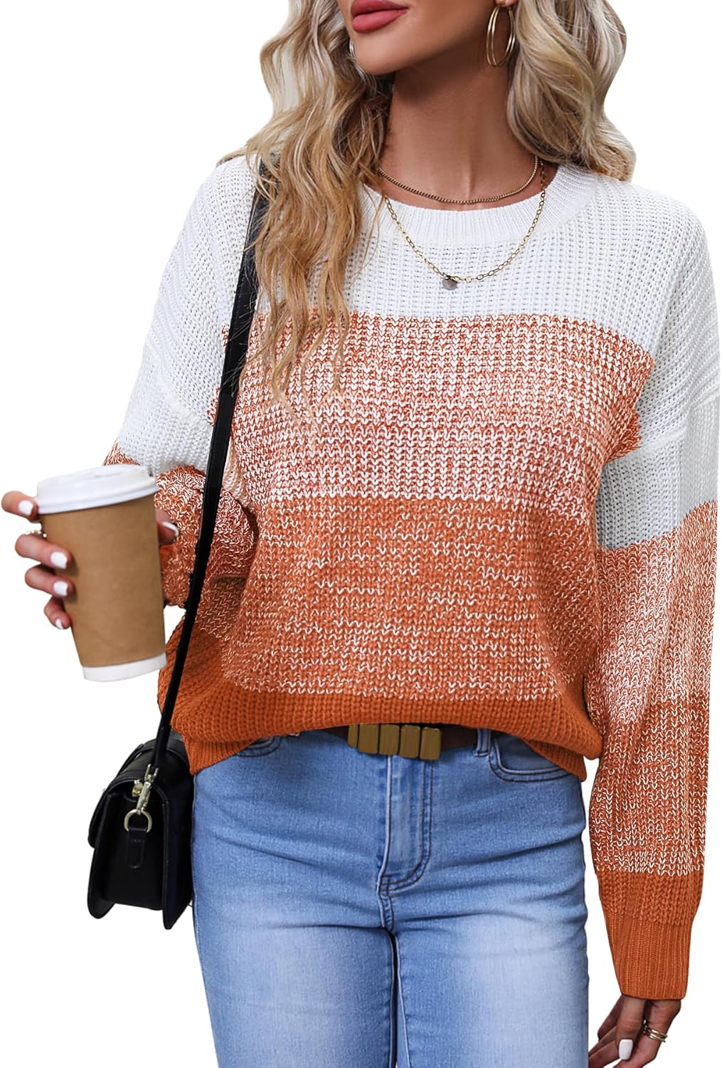Women's Striped Color Block Sweater for Casual and Business Wear