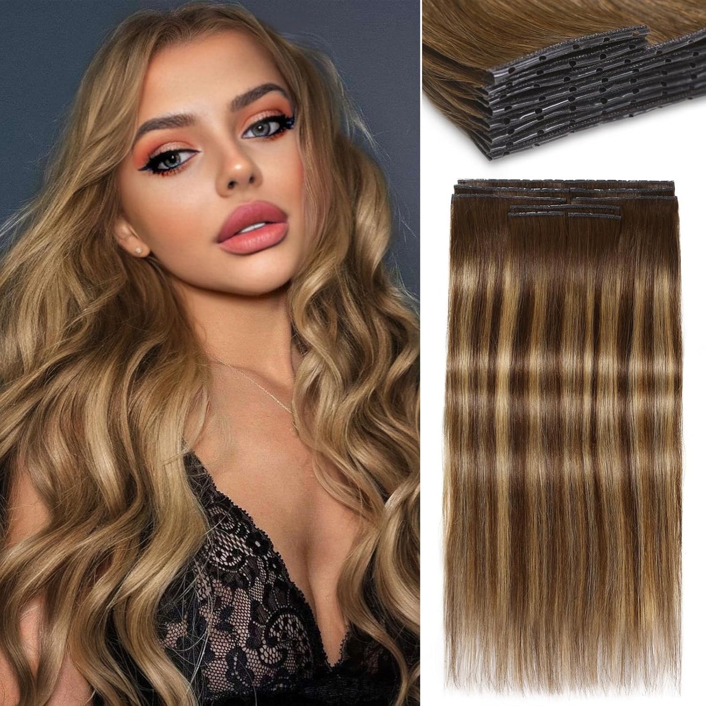 Lady Miranda Double Layered PU Invisible Human Hair Extensions
