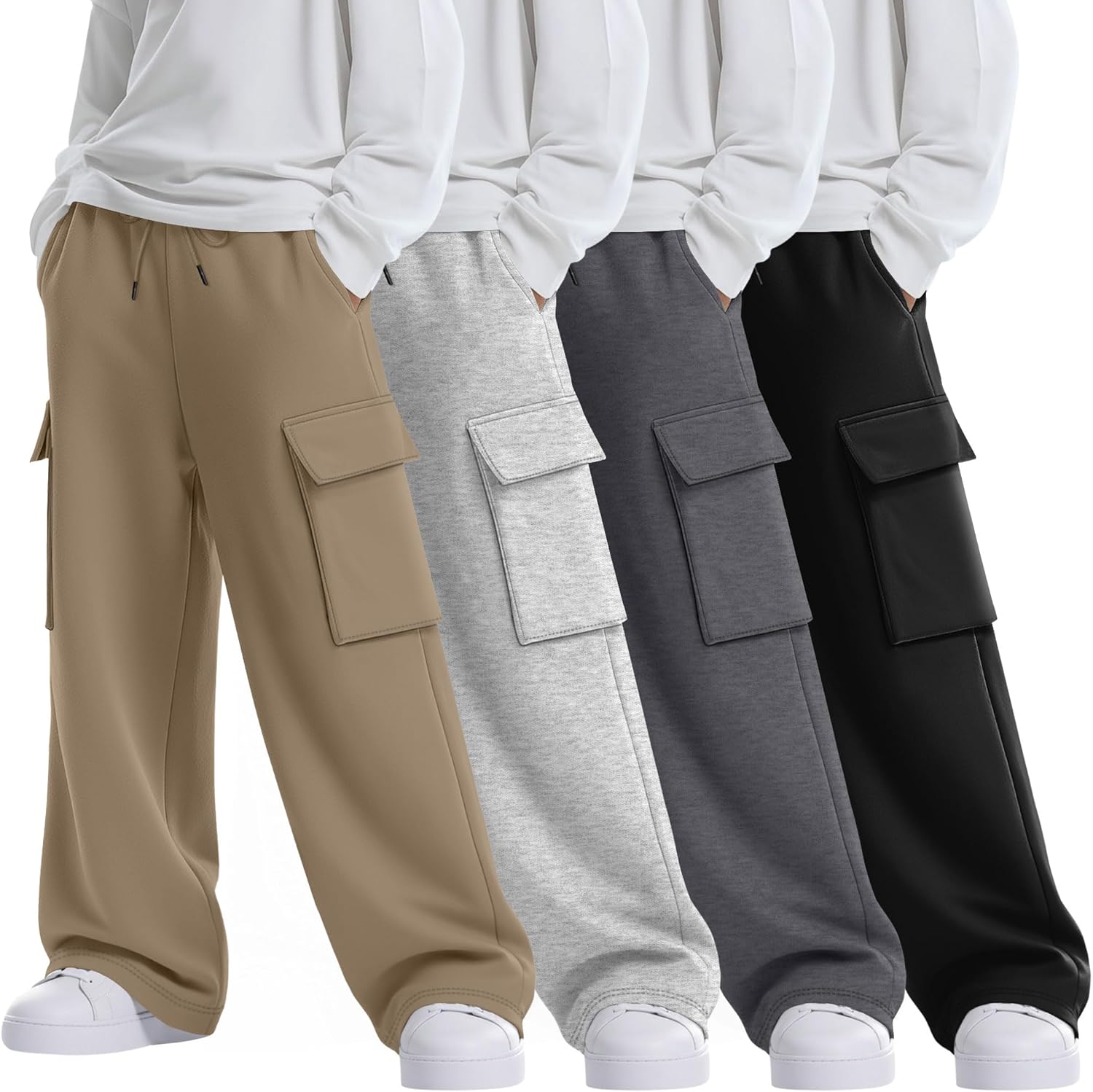 Boys' Cargo Sweatpants with Elastic Drawstring for Active Wear