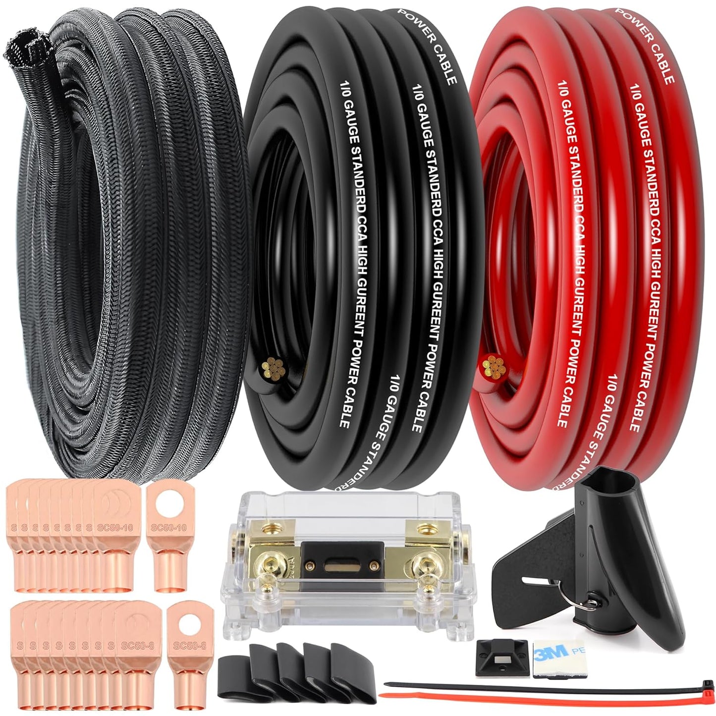 1/0 Gauge Wire CCA Automotive Wire Kit with Lugs and Fuse
