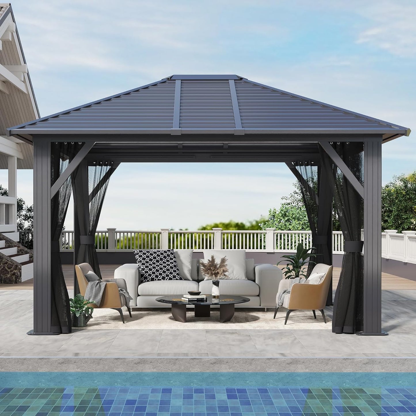 GARTOO 10ft x 12ft Patio Hardtop Gazebo for Outdoor Spaces