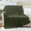 Battilo Olive Green Chunky Cable Knit Throw Blanket for Cozy Living