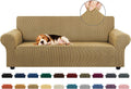 KEKUOU Stretch Sofa Cover Slipcover for 3 Cushion Sofa - Stretchy Tan