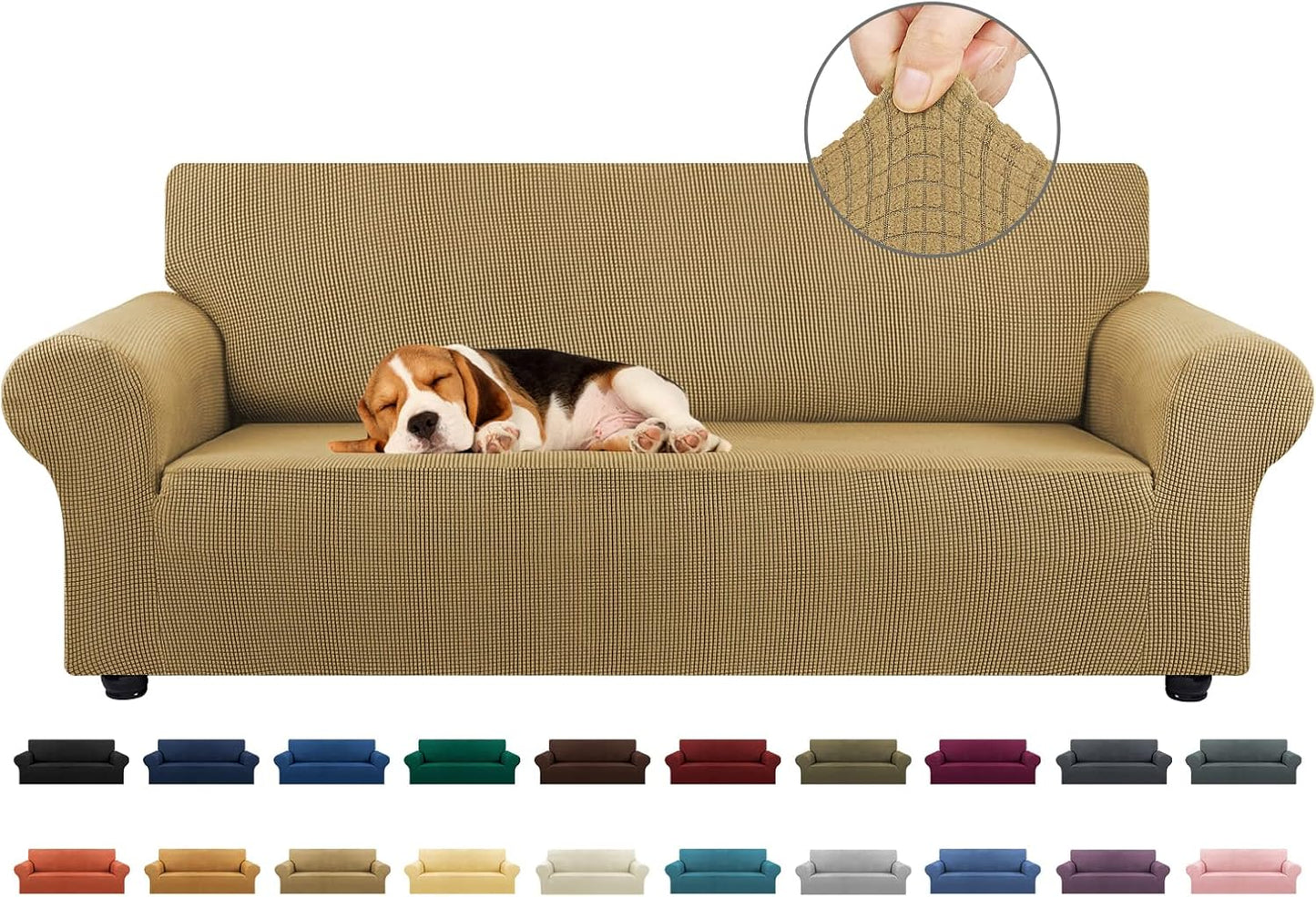 KEKUOU Stretch Sofa Cover Slipcover for 3 Cushion Couch Sofa