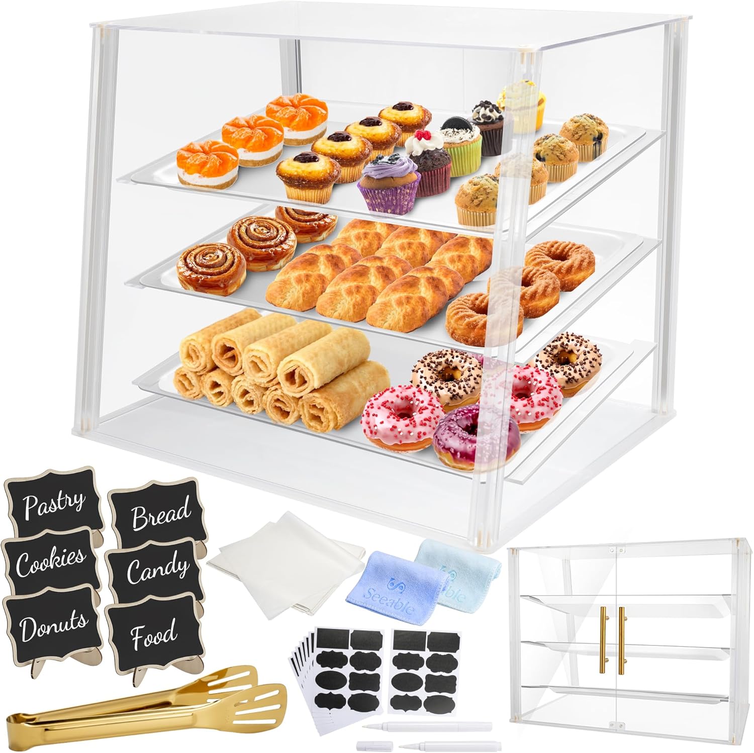 3 Tray Acrylic Bakery Display Case for Desserts & Baked Goods