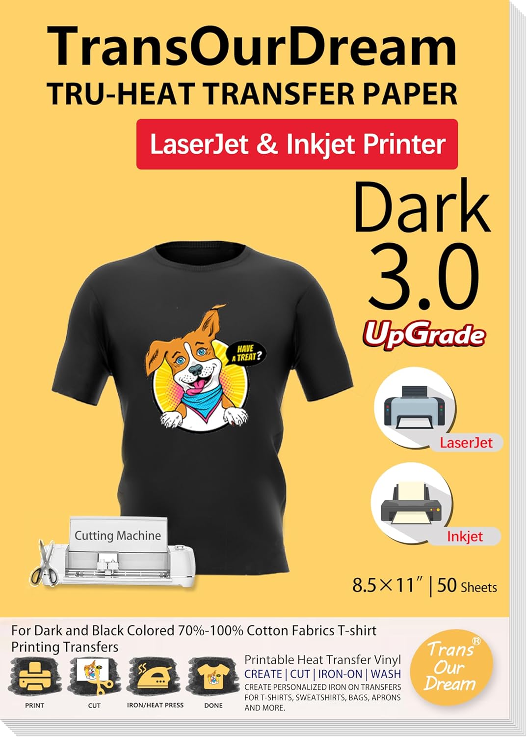TransOurDream Heat Transfer Paper for Dark Fabric - 50 Sheets