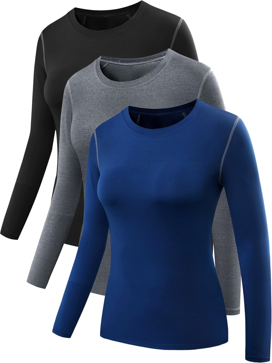 NELEUS Women's 3 Pack Athletic Compression Long Sleeve T Shirt