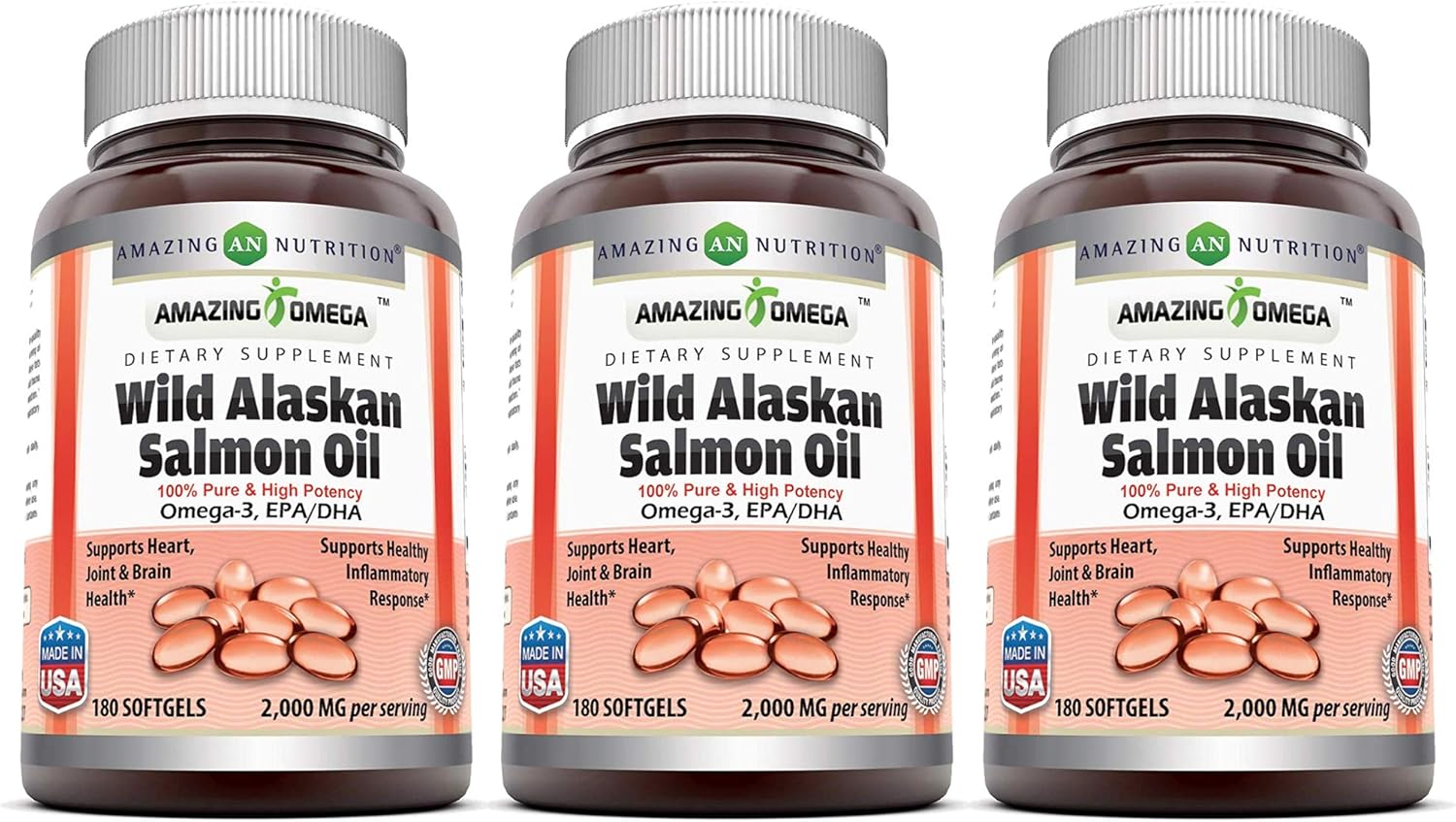 Amazing Omega Wild Alaskan Salmon Oil Softgels for Health