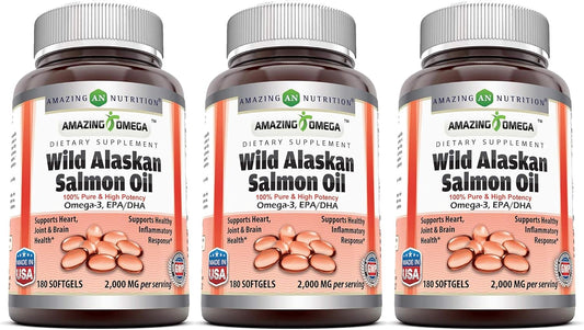 Amazing Omega Wild Alaskan Salmon Oil Softgels for Health